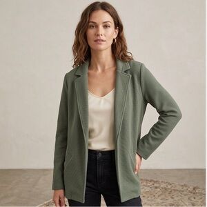 Matty M Olive Green Knit Blazer - Open Front - Textured Cotton Blend - Size M